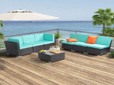 Brown Gradient Rattan Lake Blue Cushion Cushion Vacuum Packing Rattan 7 Piece Set 94011452