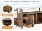 54.33" Farmhouse Rolling Outdoor Kitchen Cart, Solid Wood Frame with Stainless Steel Top, Spice N767P528183A