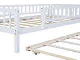 Twin Size Wood Daybed with Trundle and Fence Guardrails, White WF301862AAK