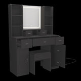 The Black dressing table with LED mirror is equipped with a hair dryer rack, and the dressing tables W1320P186715