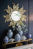 38" Sunburst Metal Decorative Mirror with Gold Finish, Boho Wall Decor Sun Mirror for Living Room W2078124327