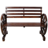 ZNTS 2-Person Wooden Wagon Wheel Bench for Backyard, Patio, Porch, Garden, Outdoor Lounge Furniture W465P222613