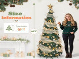 6FT Green Telescopic Christmas Tree with Gold Ribbon, Gold & Silver Ornaments, Bead Chain, PVC, 150 90389719