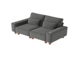 Khaki Chenille Deep Seat 2-Seater Sofa with Brushed Stainless Steel Cup Holders and 2 Decorative 46937575
