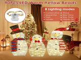3Pcs Christmas Snowman Family Light Up Decor, 2D Plush Snowmen Set with 8 Light Modes, Battery 80911903