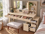 Modern Vanity Desk with LED Lighted Mirror, Makeup Vanity Table with 5 Drawers, Side Storage N773P479850W
