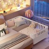 Twin Size Wood Platform Bed for Kids, Wood Low Profile Twin Bed with Rails for Girls and Boys, W2593P190148