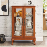 2 Doors Curio Cabinet with Tempered Glass Doors, Curio Cabinets with Mirrored Back Panel and W2275P300143
