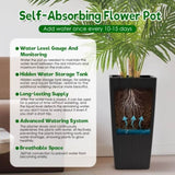Pack of 2 Square Planter for Garden 22-Inch High Faux Rattan Design Flower Pot with Automatic W3213P311468