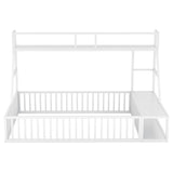 Full Size Floor Bed Frame with Safety Fence, Metal Floor Bed with Desk and Storage Shelves, W1580P240069