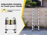 Telescopic ladder, 9.5 foot aluminum button telescopic ladder with 2 triangular stabilizers and 92521596
