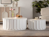 White Round Storage Table Set with Lift-Off Lid, Nesting Design, Elegant Curved-Edge Shape for Cozy W3081P389057