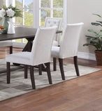 Modern Bone White Fabric 2pc Side Chairs Tufted Back Upholstered Back Rustic Espresso Wooden Legs B011P203552