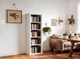 5-Tier Duplex Bookcase MDF Painted Item Display Rack 20*12.99*70.87in White Cabinet with Black Inner 01046997