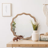 23.62 inches Wood Round Wavy Wall Mirror Round Wall Mirror Scalloped Mirror -Large Decorative Wood W2295P290646