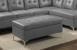 ZNTS Contemporary Gray Tufted Top 1pc Ottoman Faux Leather Upholstered Solid Wood Frame Living Room B011P170546