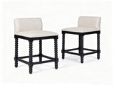 Farmhouse Coastal BarStools Set of 2, Rubberwood Bobbin Legs, Linen-Like Upholstered Bar Stool with W5599P574877