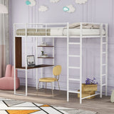 ZNTS Twin Metal Loft Bed with 2 Shelves and one Desk ,WHITE 65092120