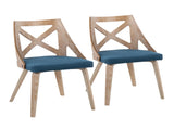 Chair in White Washed Wood and Blue Fabric - Set of 2 B202P223450