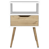 Otom Nightstand , Superior Top, One Open Shelf, One Drawer, Four Legs -White / Light Oak B20092046