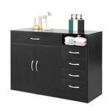 ZNTS FCH MDF With Triamine Double Doors And Five Drawers Bathroom Cabinet Black 42835201