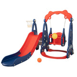 ZNTS 3 In 1 Slide and Swing Set with Basketball Hoop for 1-8 Years Old Children Indoor and Outdoor, Red & W2181139445