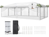 10x20 ft Instant Pop Up Canopy Tent White, 6 Mesh Panels 2 Doors 4 Net Sides, 66103089