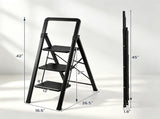 3 Step Folding Step Ladder, 330 lbs Heavy-Duty Metal Step Stool with Reinforced X-Structure, 09594954