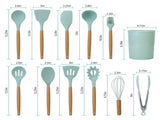 11Pcs Silicone Cooking Utensil Set Heat Resist Wooden Handle Silicone Spatula Ladle Spaghetti Server 78150001