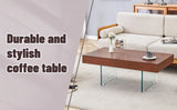 Walnut Colored MDF Coffee Table - 39.3"x21.6" with Tempered Glass Legs.Density Board W1151P233516