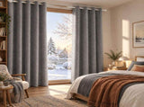 2pcs dark grey 100% blackout curtains with snap-on top, suitable for hanging use. They have 81523922