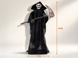 6 FT Life Size Animated Grim Reaper Halloween Prop with Flashing Red Eyes Full Body Wiggle, Sound 98538347