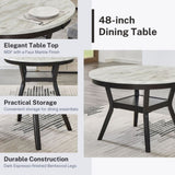 Mella Round Wood Dining Table with Shelf, 48" Faux Marble Top, Dark Espresso Finish T2574P246578