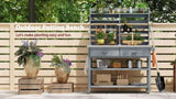 K&K 64.9"H Outdoor Potting Bench Table with Lockable Wheels, Solid Wood Outdoor Kitchen Island with N707P228274G