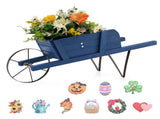 2 In 1 Wheelbarrow PlanterWooden Wagon Planter with 9 Magnetic Accessories for Garden Yard 43009863