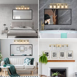 Golden 5-Light Vanity Light with Clear Glass Shades, Modern Iron Metal Bathroom Wall Fixture for W1340P206690