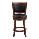 Comfortable Swivel Counter Height Chair 1pc Dark Cherry Finish Faux Leather Upholstery Solid Wood B011P238914