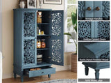 Rustic 55'' Tall Storage Cabinet with Drawer, Decorative 2-Door Carved Wood Accent Cabinet with W1445P376552