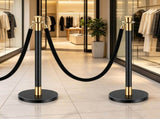 6-Piece Stainless Steel Stanchion Set with 4 Black Velvet Ropes, Crowd Control Barrier for Theater, 19533536