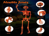 5.5ft Life-Size Halloween Skeleton with Pumpkin Head - Orange Color, Fully Poseable Joints 28854168