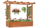 43.5*17.5*44.5 In Fir With Arched Lattice Raised Garden Bed Wooden Planting Frame Teak Color 39513939