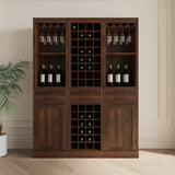 Brown walnut color modular wine bar Cabinet with Storage Shelves with Hutch for Dining Room W331P282805