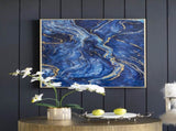 Set of 2 Blue and Gold Framed Art Panels, Unique Marbled Design, 30.5" x 40" W2078130282