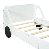 Twin Size Car-Shaped Platform Bed with Wheels,White WF311752AAK