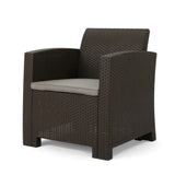ZNTS Outdoor Brown Faux Wicker Club Chairs with Mixed Beige Water Resistant Cushions 61315.00BRN