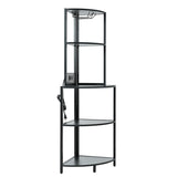 ZNTS 5 Tier Corner Shelf with LED Light and USB Plug, With Glass Holder, Tall Standing Shelf for Wall W420P207358