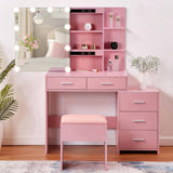 Pink Textured Particle Board with Melamine Laminate Five-Drawer Two-Shelf Sliding Door Mirror 50712204