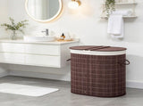 100L Handwoven Laundry Hamper with Lid, Double Laundry Basket with Removable Washable Liner, Brown 33110528