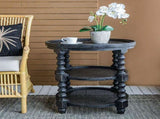 D23.5 x 25" Round Three Tiered Side Table with Rattan Shelf, Black W2078P231566