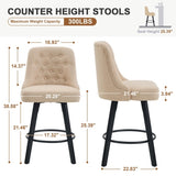 Set of 2 Modern Counter Stools, 26" Swivel Bar Stools with Linen Upholstery & Wooden Legs T3661P338401
